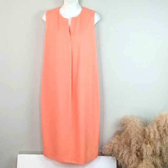 Alex Marie Women Apricot Sleeveless V Neck Belted Sheath Midi Dress sz 4 - Picture 9 of 15